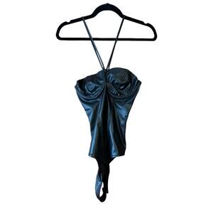 NWT Zara Women's Faux Leather One Piece Bodysuit Adjustable Straps Black Size M